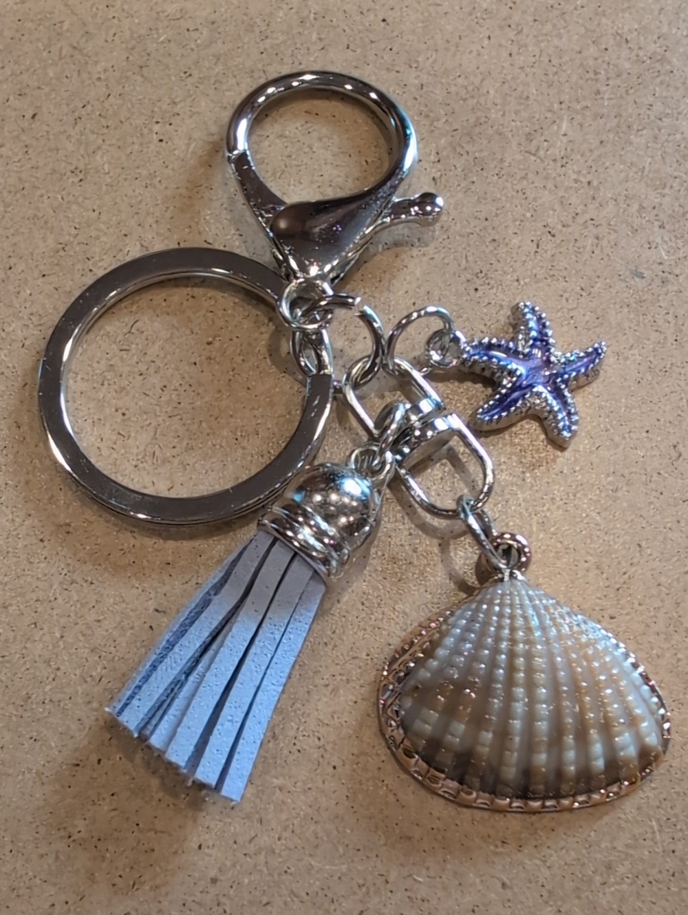 Coastal Purple Shell & Tassel Keychain Charm